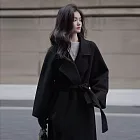 【MsMore】 韓版氣質大衣寬鬆長款毛呢大外套# 126605 M 黑色