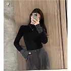【MsMore】 半高領撞色長袖針織衫上衣# 126695 FREE 黑色