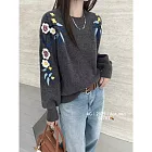 【MsMore】 刺繡花朵圓領毛衣針織衫上衣# 126697 FREE 灰色