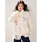 【MsMore】 韓系甜美針織拼接外套短款夾棉加絨加厚毛衣# 126774 FREE 米白色