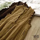 【初色】復古燈芯絨夾棉木耳領花邊無袖背心裙連衣裙連身洋裝長洋裝-共2色-32441(L-2XL可選) L 卡其色