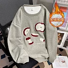 【MsMore】 大碼中長寬鬆卡通刺繡圓領T保暖上衣# 126878 M 灰色