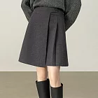 【MsMore】 百褶裙不規則高腰百褶毛呢短裙# 126954 M 灰色