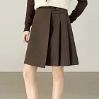 【MsMore】 百褶裙不規則高腰百褶毛呢短裙# 126954 M 咖色