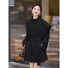 【MsMore】 雙面呢披肩大衣繫帶收腰中長款氣質外套# 126937 M 黑色