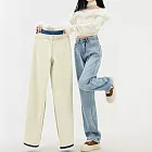 【MsMore】 愛伊戀加厚絨超柔紗垂感闊腿牛仔褲# 127019 M 藍色