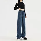 【MsMore】 愛伊戀加厚絨超柔紗垂感闊腿牛仔褲# 127019 M 牛仔藍色