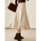 【MsMore】 復古時髦毛呢傘形中長款半身裙# 127032 M 米白色