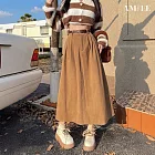 【AMIEE】復古高腰修身燈芯絨A字裙(KDSQ-1830) M 卡其
