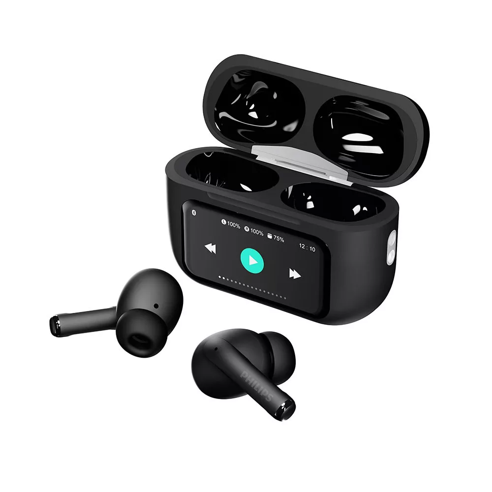 PHILIPS TAT2630 觸控螢幕藍牙耳機|懶人專屬的智慧耳機, 1 秒切,一切更快! 黑色霧面