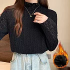 【AnZa】加絨磨毛蕾絲半高領長袖上衣(2色) FREE 黑色