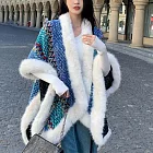 【AnZa】毛領民族風加厚針織寬袖披肩外套(多色) FREE 孔雀藍