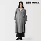 【MUJI 無印良品】女吉貝木棉混二重紗織交叉綁帶洋裝 S 灰直紋