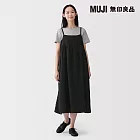 【MUJI 無印良品】女吉貝木棉混二重紗織細肩帶洋裝 S 黑色