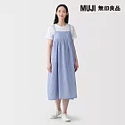 【MUJI 無印良品】女吉貝木棉混二重紗織細肩帶洋裝 S 淡藍直紋