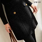 【AMIEE】璀璨星空小香風毛呢A字半身裙(KDSQ-997) M 黑色