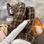 【AnZa】格紋羊羔絨加絨加厚長褲(多色) FREE 復古棕