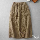 【初色】復古休閒菱格紋口袋鬆緊高腰A字裙中長裙半身裙長裙-共3色-17112(M-2XL可選) M 卡其色