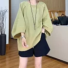 【ACheter】 圓領蝙蝠袖棉麻寬鬆顯瘦九分袖上衣# 127132 M 綠色