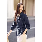 【MsMore】 長袖襯衫寬鬆收腰顯瘦藏青色系腰上衣# 127139 M 藏青色