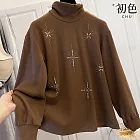 【初色】韓系休閒風純色高領鑲鑽針織長袖寬鬆打底衫T恤上衣女上衣-共3色-18509(M-3XL可選) M 咖啡色