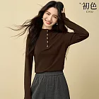 【初色】簡約純色排扣長袖花邊領針織打底上衣女上衣-共2色-18610(M-2XL可選) M 咖啡色