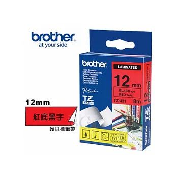 BROTHER TZ-431 護貝標籤帶 (12mm 紅底黑字)