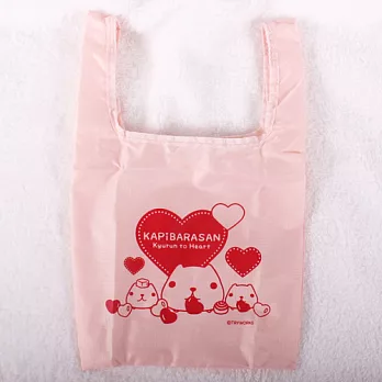 Kapibarasan 水豚君愛心印花防水購物袋 (小)粉紅