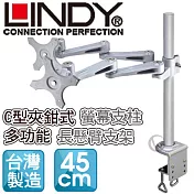 LINDY 林帝 台灣製 長旋臂式雙螢幕支架+45cmC型夾鉗式支桿 組合 40692+40697
