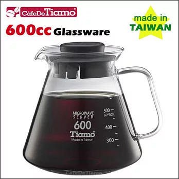 CafeDeTiamo 耐熱玻璃壺 600cc (黑色5杯份) 玻璃把手 (HG2297 BK)