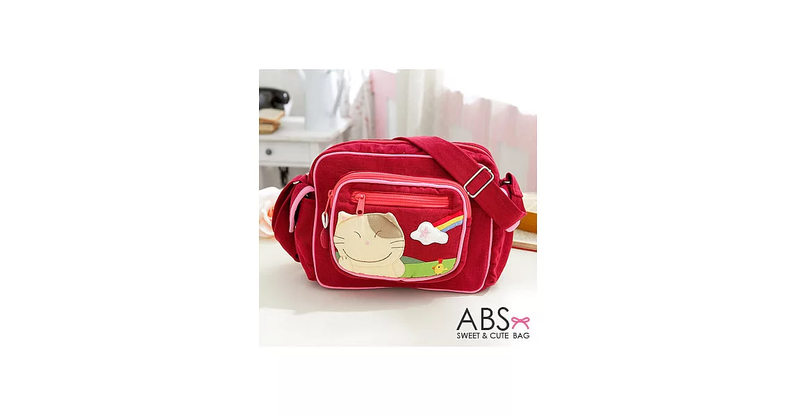ABS貝斯貓 可愛貓咪拼布肩背包/斜背包 (活力紅) 88-167