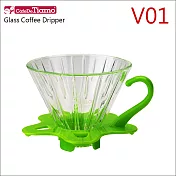 Tiamo V01 可拆式玻璃咖啡濾杯組-直線紋-附量匙-綠色(HG5358G)
