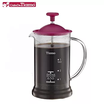 Tiamo 玻璃法式濾壓壺(桃紅色) 650cc (HG2110PK)