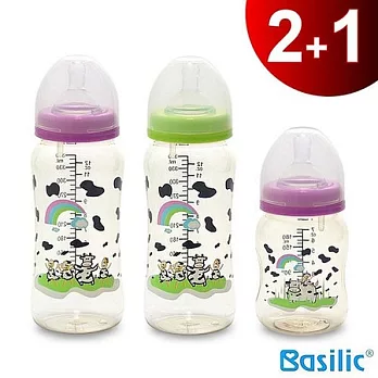 【貝喜力克】防脤氣寬口徑PES乳牛奶瓶組(2大1小)奶嘴：S*2