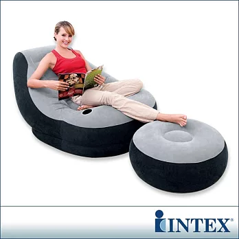 【INTEX】《懶骨頭》單人充氣沙發椅附腳椅-灰色(68564)