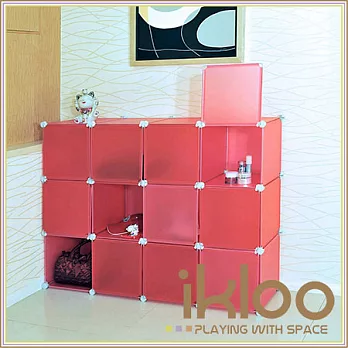 【ikloo】diy家具12格12門收納櫃/組合櫃 桃花紅