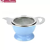 Tiamo 茶壺型不鏽鋼濾網組-附陶瓷座-粉藍 (HG2818B)