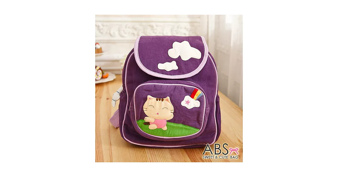 ABS貝斯貓 俏皮貓咪郊遊拼布包 小型後背包 (典雅紫) 88-170