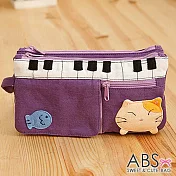 ABS貝斯貓 鋼琴貓咪拼布雙層拉鍊錢包 長夾 (薰紫) 88-176