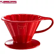Tiamo V02花瓣陶瓷咖啡濾杯組-附濾紙.量匙.滴水盤-紅色 (HG5536R)