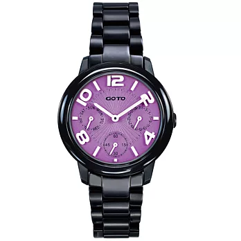 GOTO 躍色潮流時尚陶瓷腕錶-紫面黑/小