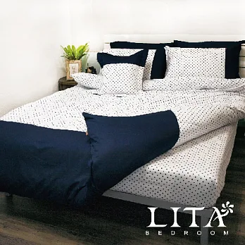 LITA麗塔(光點-深藍)雙人特大薄被套床包四件式