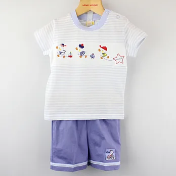 【愛的世界】MY BABY小鴨玩耍條紋短T套裝(短T+短褲)/1~2歲-台灣製-80淺藍色