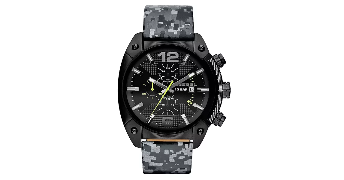 DIESEL 機械型男個性三環時尚腕錶-黑x反光迷彩