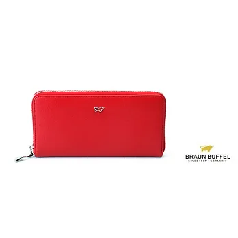 【BRAUN BUFFEL.德國小金牛】MACHT-L繽紛馬毛系列12卡拉鍊長夾-艷麗紅