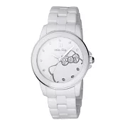 HELLO KITTY 花園迷藏時尚陶瓷腕錶-銀x白
