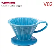 Tiamo V02花瓣陶瓷咖啡濾杯組-附濾紙.量匙.滴水盤-粉藍色 (HG5536BB)