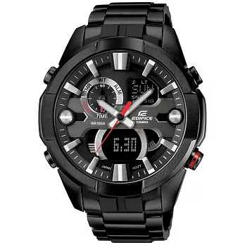 CASIO EDIFICE系列 王者氣焰雙顯計時腕錶-紅針x黑