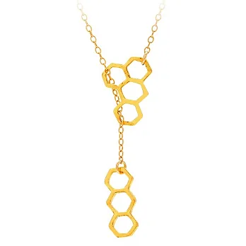 Gorjana 美國品牌 迷你蜂巢 雙墜 金色Y字長項鍊 Honeycomb Lariat