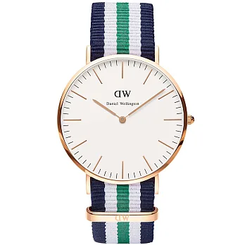 Daniel Wellington Notthingham時尚男錶-/金框/藍白綠帶0108DW